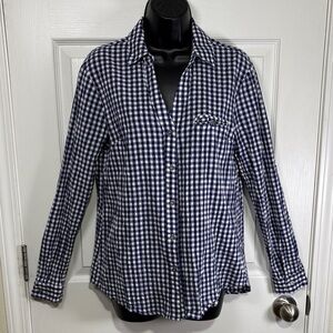 Kut From The Kloth Navy Checkered Adjustable Sleeve Women’s Shirt Size Medium